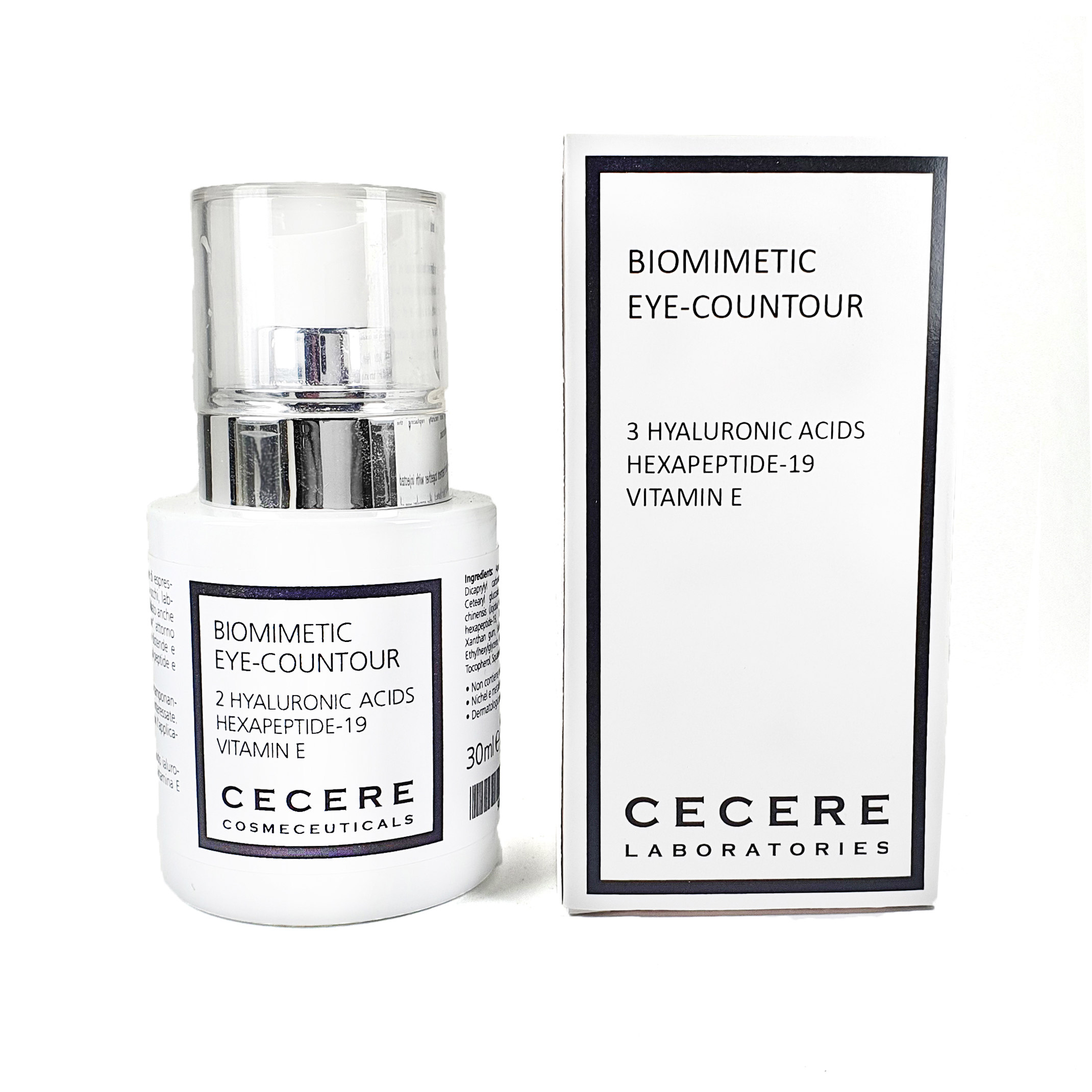 Cecere Laboratories | 30ml | Contorno Occhi Biomimetici | 2 Acidi Ialuronici | Exapeptide-19 | Vitamina E