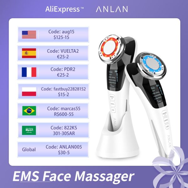 ANLAN – EMS Facial Massager LED Light Therapy Sonic Vibration Wrinkle Removal Skin Tightening Hot Cool Treatment Skin Care Beauty Device