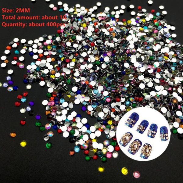 400 Pcs/Bag 2MM Mix Color 3D Nail Art Tips Flat Drill Rhinestones DIY Jewelry 3D Nail Decoration