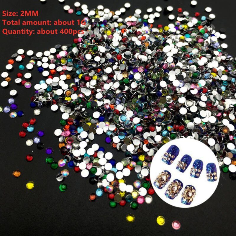 400 Pcs/Bag 2MM Mix Color 3D Nail Art Tips Flat Drill Rhinestones DIY Jewelry 3D Nail Decoration